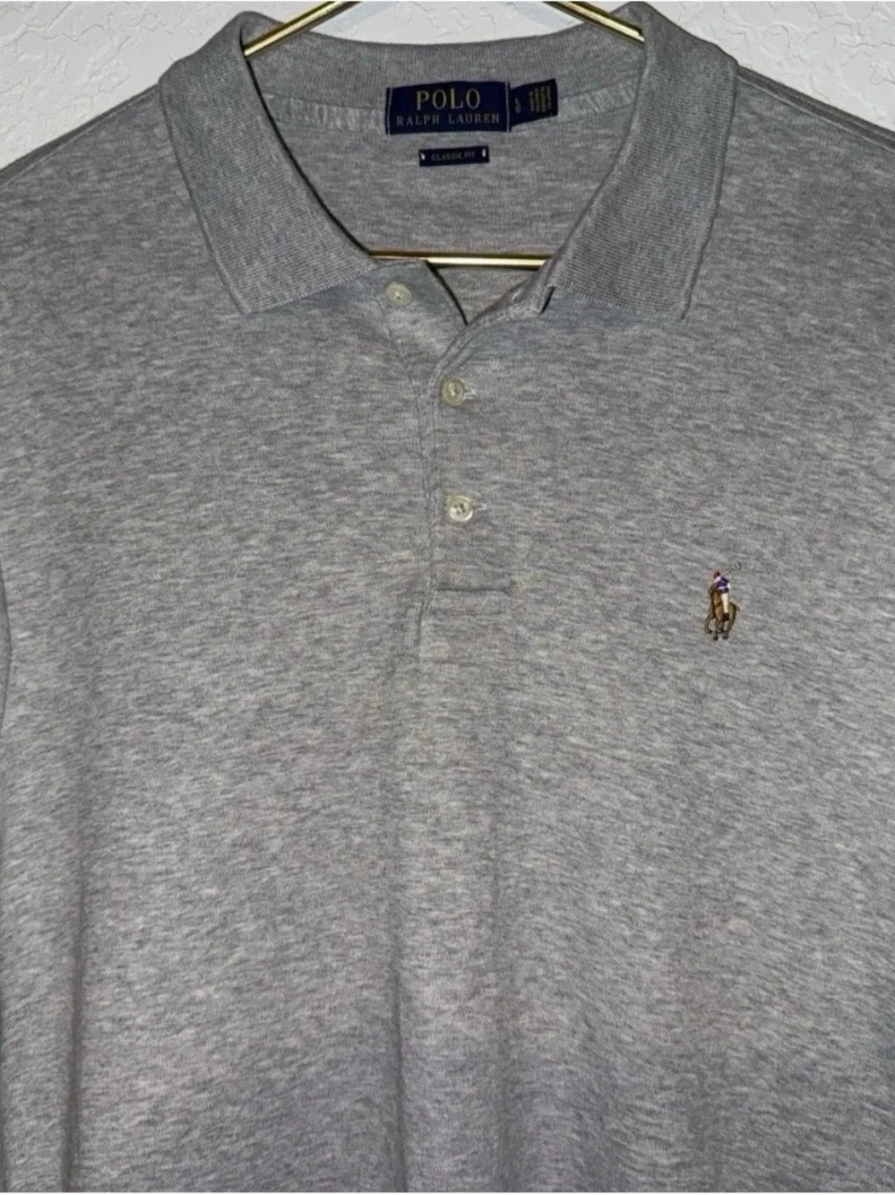 Polo Ralph Lauren Mens Large Gray Golf Polo Pima Soft Touch Custom Fit shirt